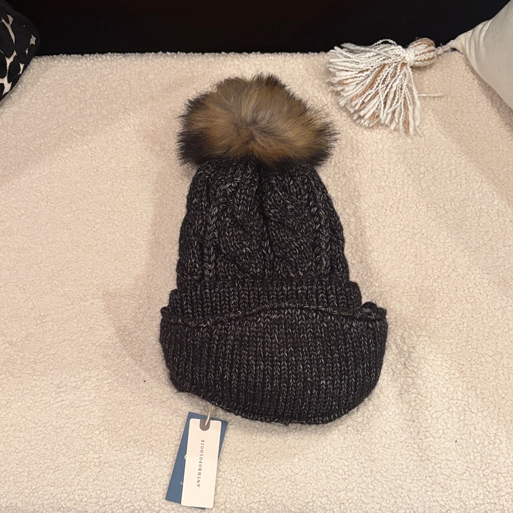 Anthropologie Charcoal Knit Beanie with Removable Face Cover